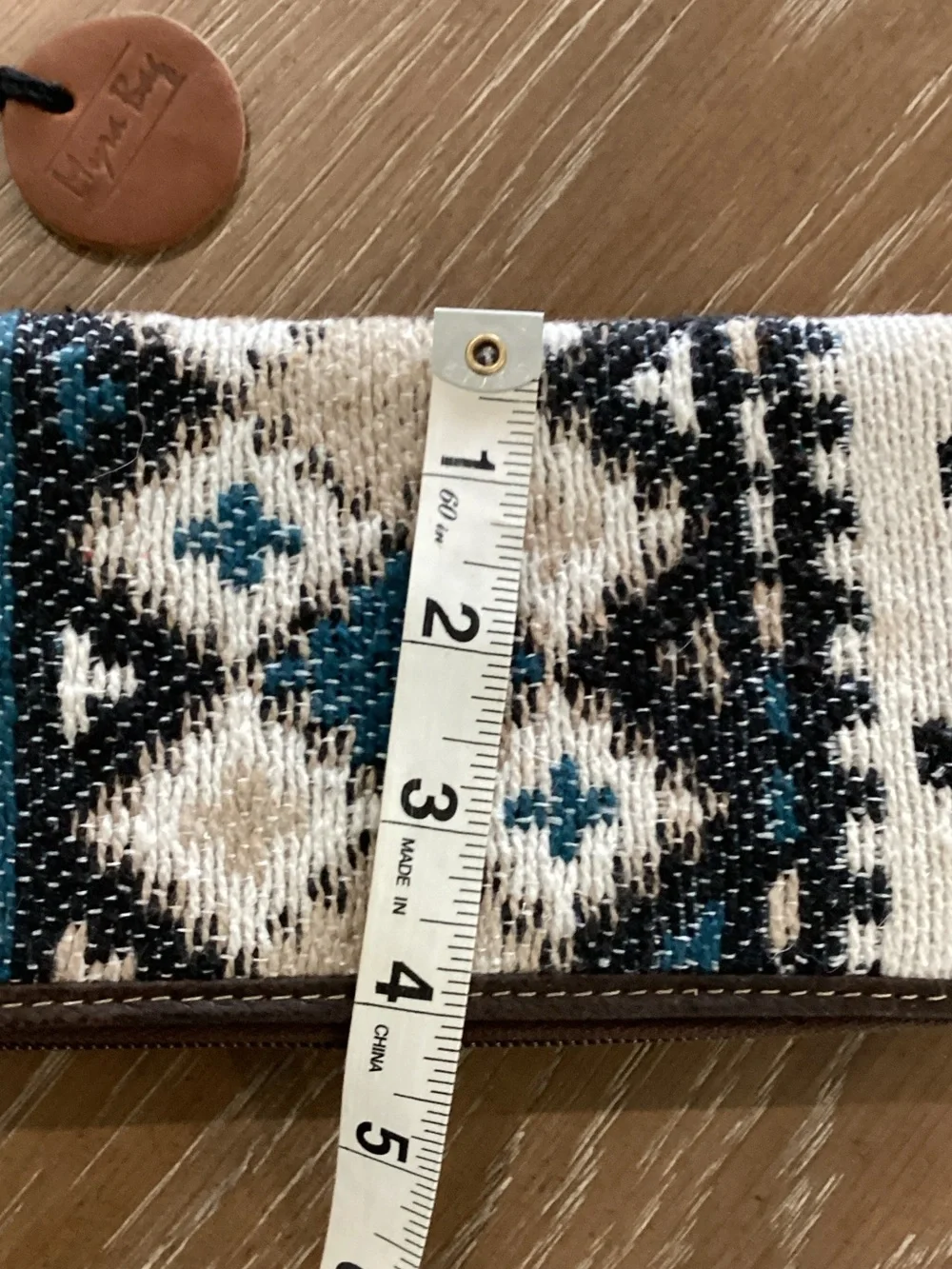 Myra Bag Teal, Cream & Brown Aztec Zip Wristlet with Tassel